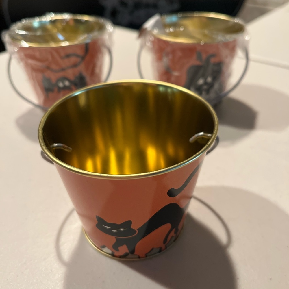 3 Halloween Cat Design Buckets tins